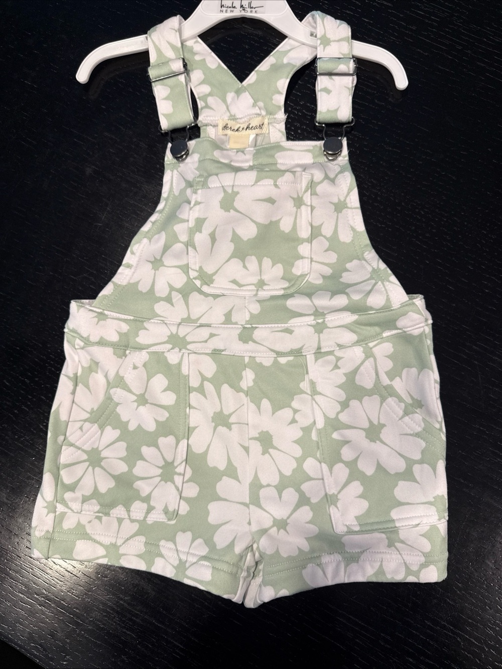 Derek Heart Sage Green Floral Short Overalls